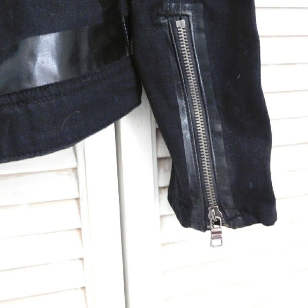 VTG ARMANI EXCHANGE WMNS BLK LTHR TRIM MOTO JACKET - Picture 5 of 7